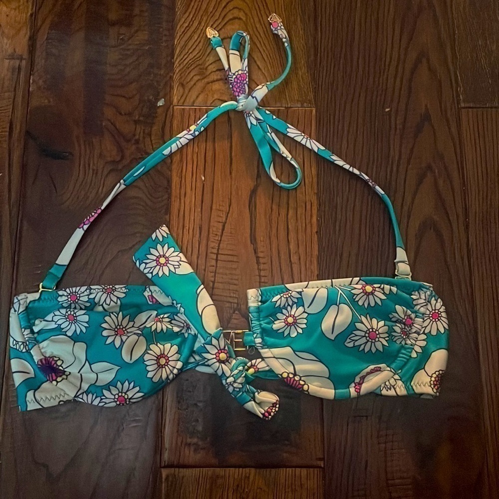 Wildfox Emerald Tropical Floral Bandeau Bikini Top